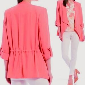 Lovely Coral CALVIN KLEIN Summer Cinched Waist Flyaway Jacket Sophisticated Fun!